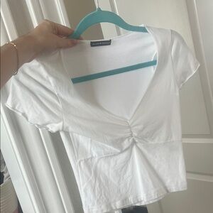 Brandy Melville White V-Neck Ruched Women's Top